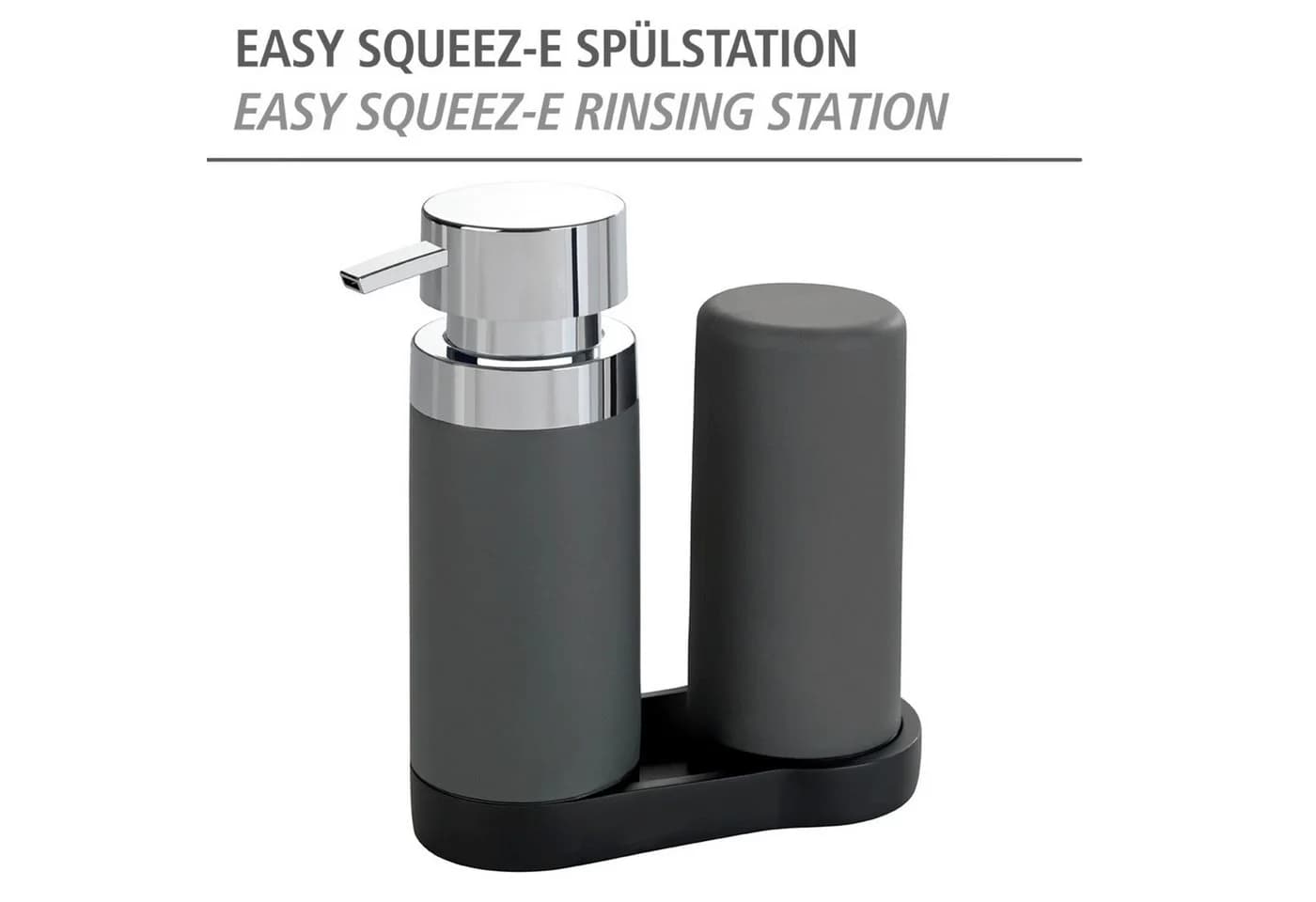 WENKO Spülmittelspender Easy Squeez-e Grau/Schwarz/Silber Kunststoff
