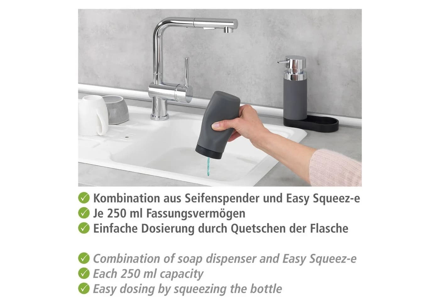 WENKO Spülmittelspender Easy Squeez-e Grau/Schwarz/Silber Kunststoff - Bild 4