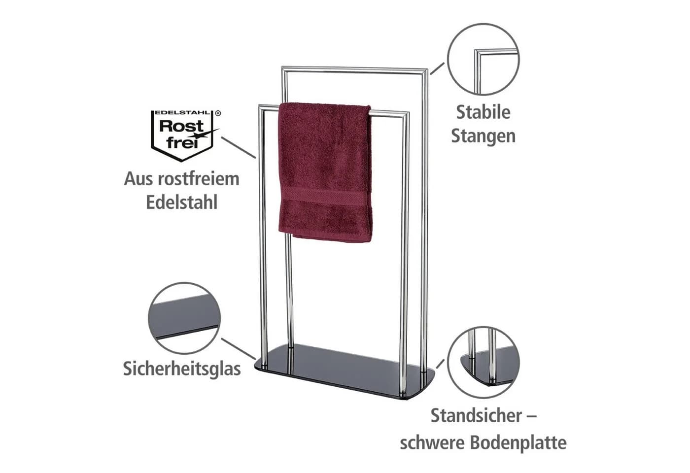 WENKO Handtuchständer Ravina Edelstahl 2 Arme Glasbodenplatte - Bild 3