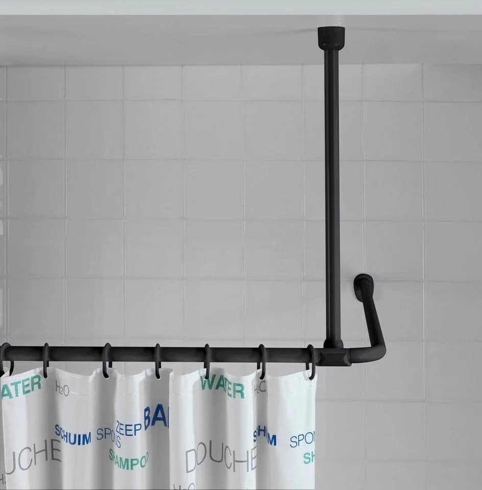 WENKO Duschvorhangstange Deckenstütze Schwarz Aluminium Fixmaß