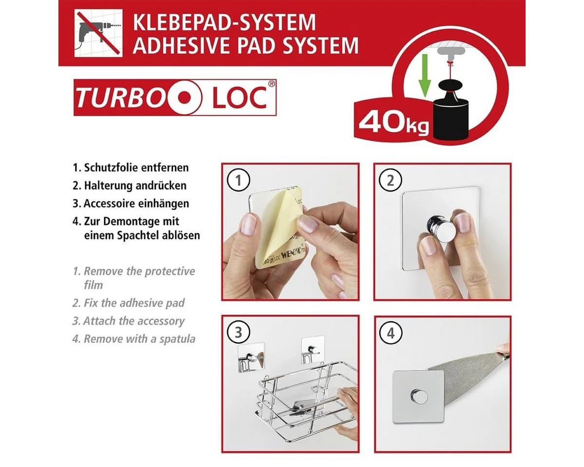 WENKO WC-Garnitur Turbo-Loc Quadro Weiß/Schwarz ohne Bohren - Bild 5