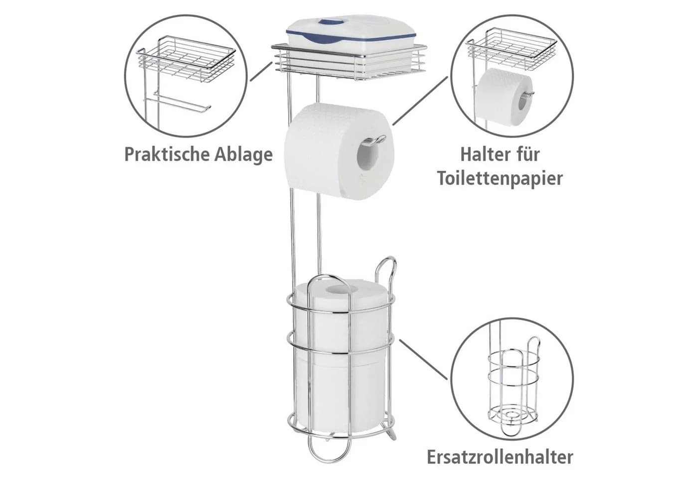 WENKO Toilettenpapierhalter mit Ablage Silber Freistehend - Bild 3