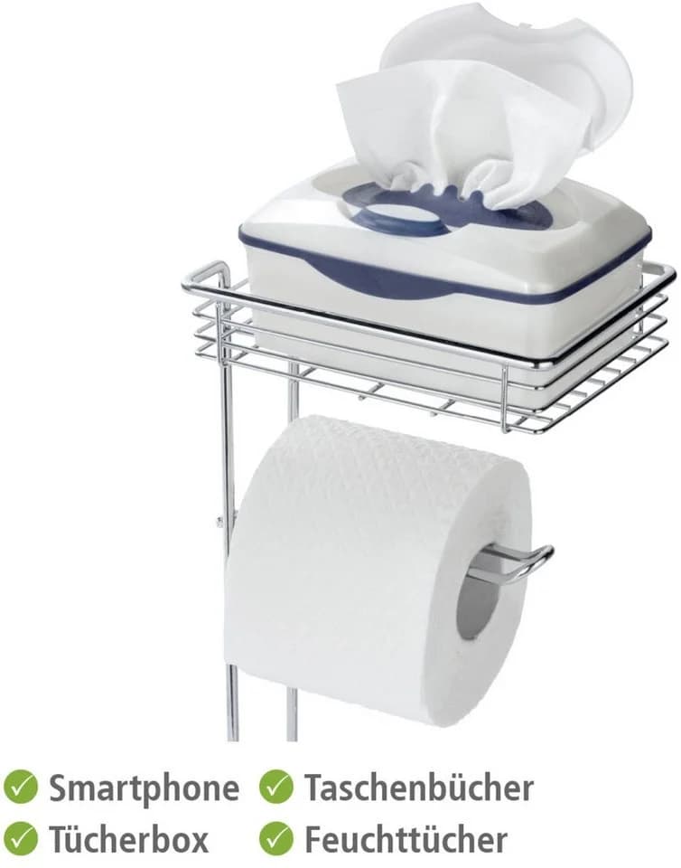 WENKO Toilettenpapierhalter mit Ablage Silber Freistehend - Bild 5