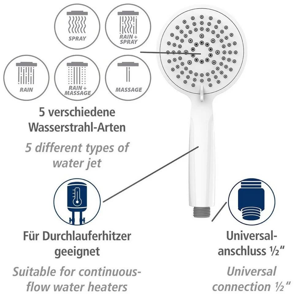 WENKO Handbrause Young Weiß 5 Strahlarten ABS - Bild 5