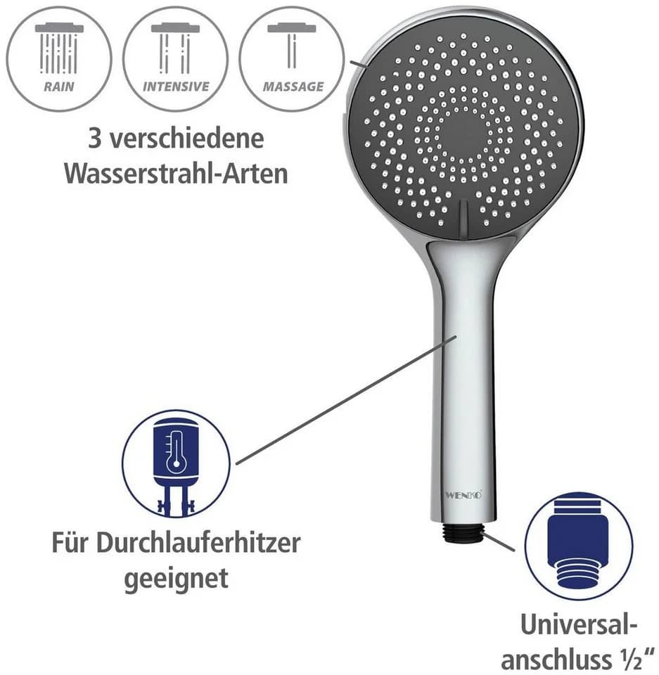 WENKO Handbrause Watersaving Schwarz matt mit 3 Strahlarten - Bild 4