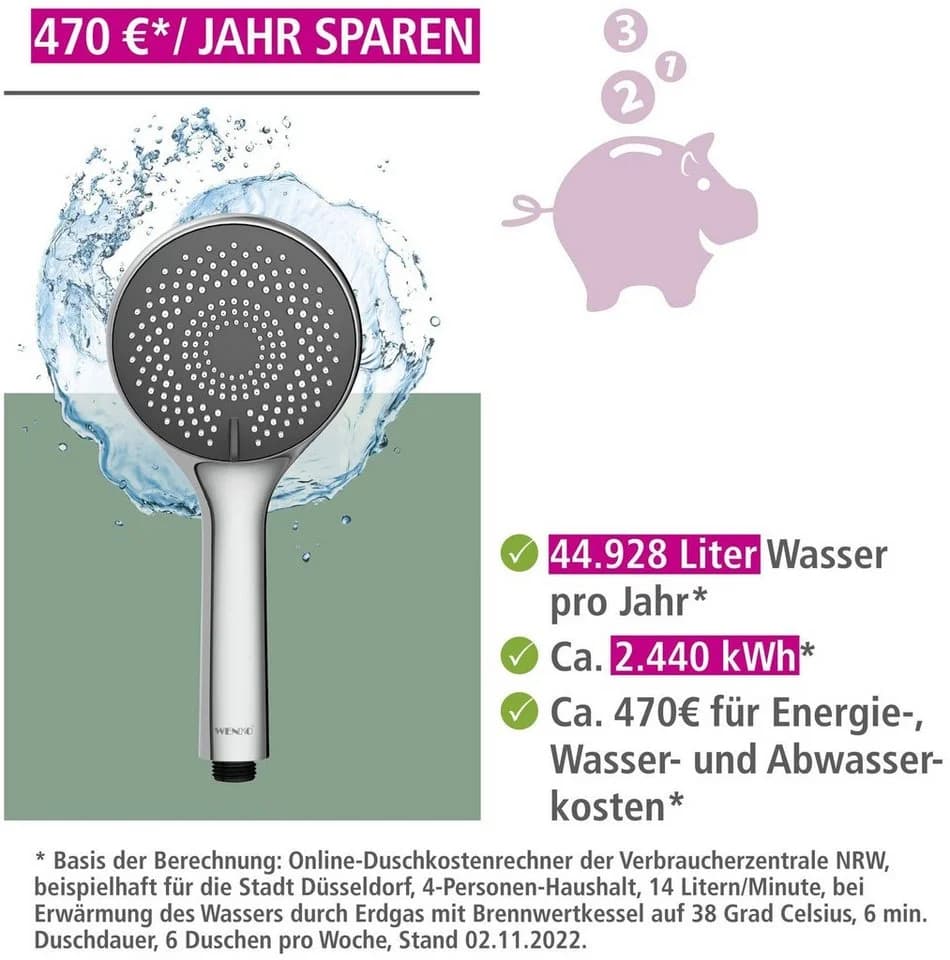 WENKO Handbrause Watersaving Schwarz matt mit 3 Strahlarten - Bild 5