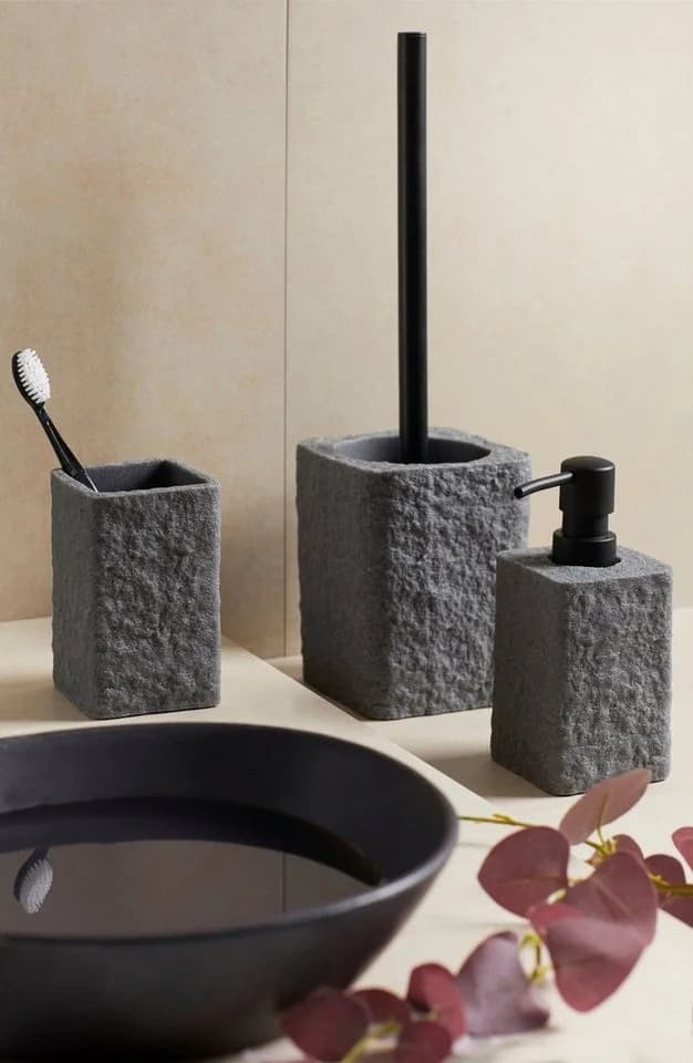 WENKO WC-Garnitur Villata Grau mit WC-Bürste Naturstein-Optik - Bild 3