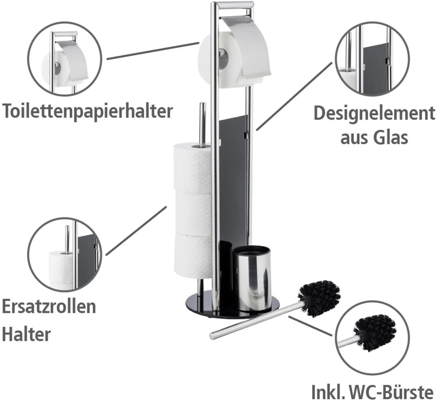 WENKO WC-Garnitur Ravina Silber Edelstahl Sicherheitsglas
