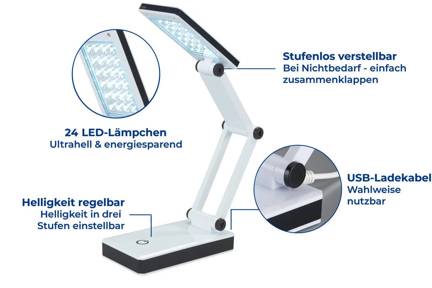 Maximex LED Schreibtischlampe faltbar weiß stufenlos verstellbar - Bild 4