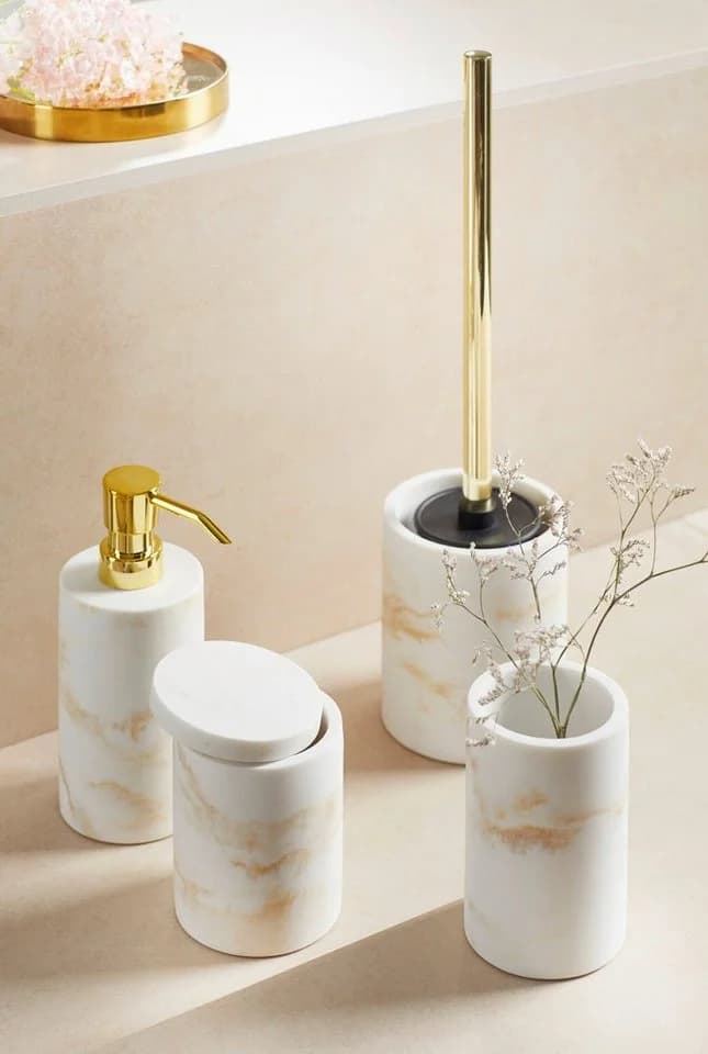 WENKO Seifenspender Odos Weiß/Gold Marmor-Design 290 ml