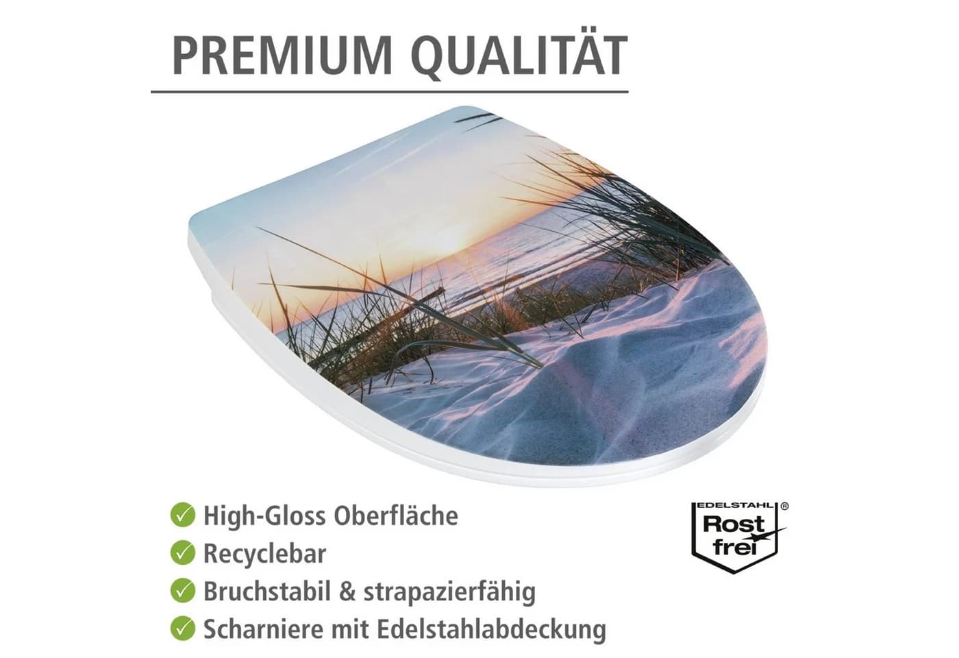 WENKO WC-Sitz Baltic glänzender Toilettensitz Thermoplast Strandmotiv Absenkautomatik - Bild 5
