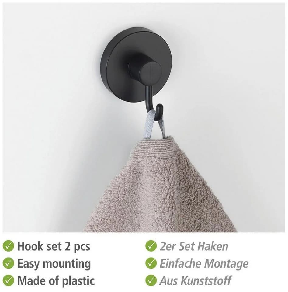 WENKO Wandhaken Vacuum-Loc® 2er Set Schwarz Befestigung ohne Bohren - Bild 4