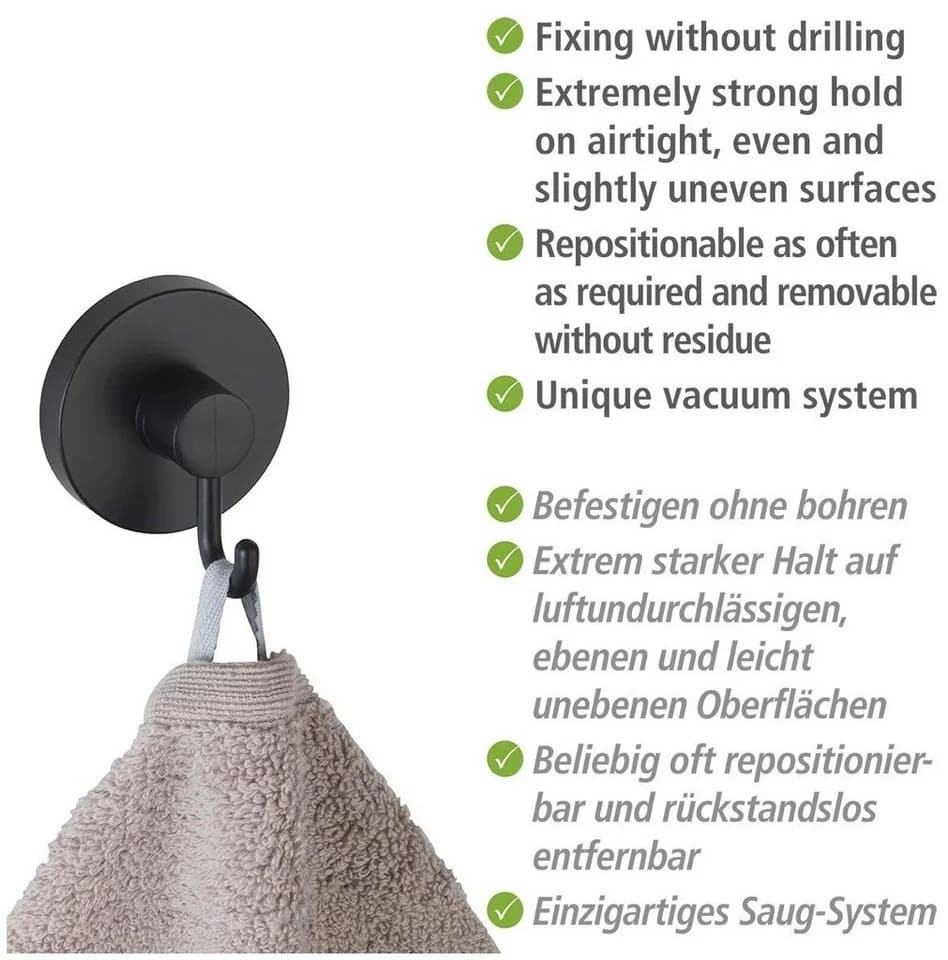 WENKO Wandhaken Vacuum-Loc® 2er Set Schwarz Befestigung ohne Bohren - Bild 5