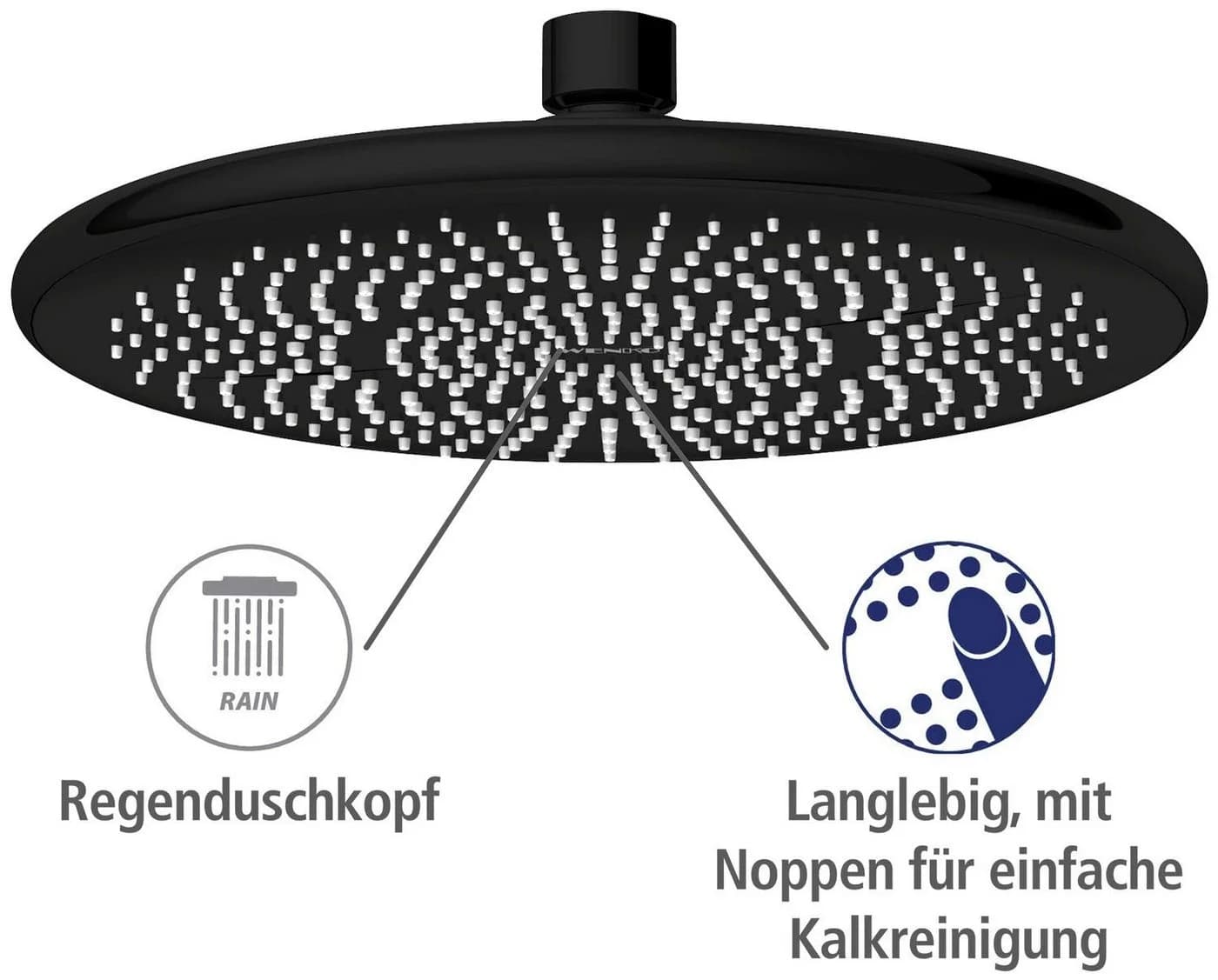 WENKO Watersaving Regen-Duschkopf Schwarz Wassersparfunktion