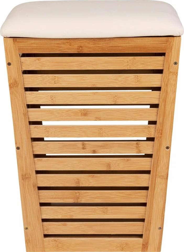 WENKO Wäschekorb Bambusa mit Sitzpolster Beige Natur - Bild 1
