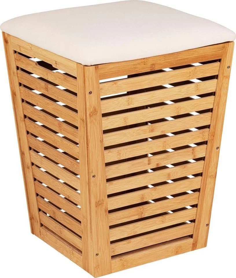 WENKO Wäschekorb Bambusa mit Sitzpolster Beige Natur - Bild 2