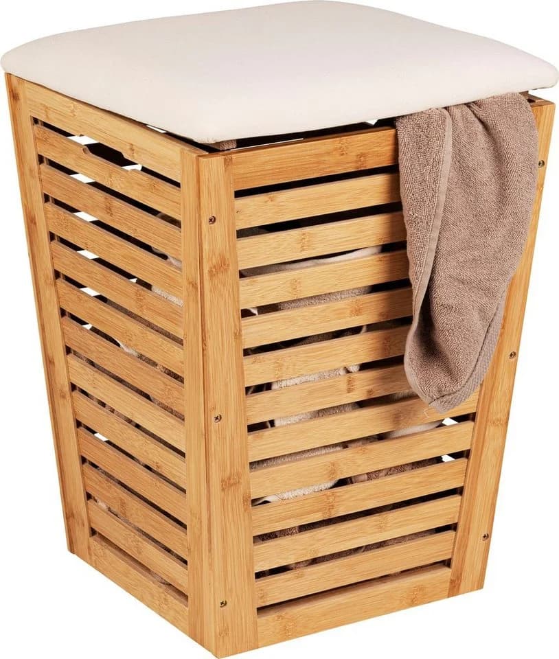WENKO Wäschekorb Bambusa mit Sitzpolster Beige Natur - Bild 3