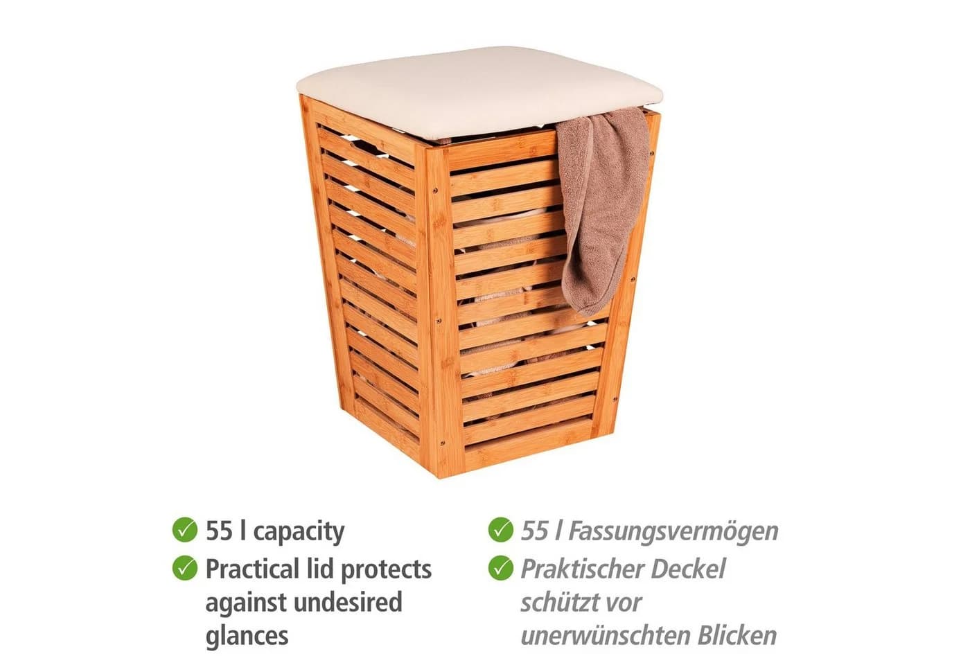 WENKO Wäschekorb Bambusa mit Sitzpolster Beige Natur - Bild 4