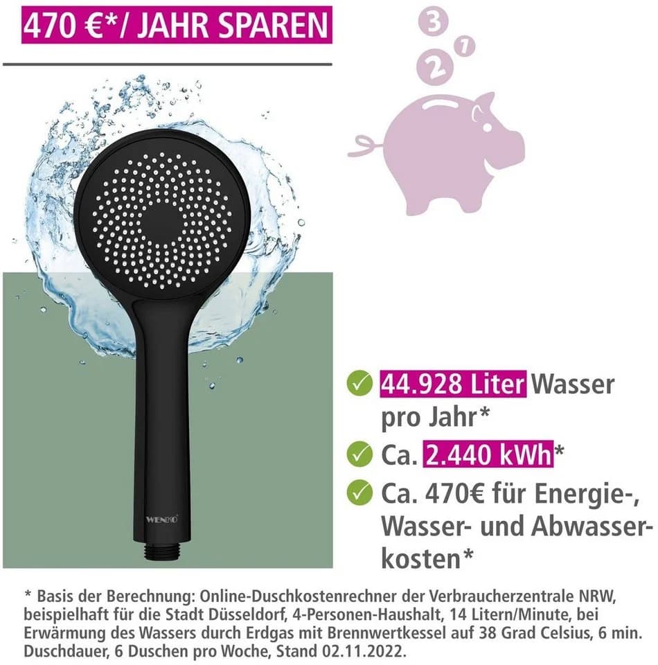 WENKO Watersaving Universal-Handbrause Schwarz Wassersparfunktion - Bild 4