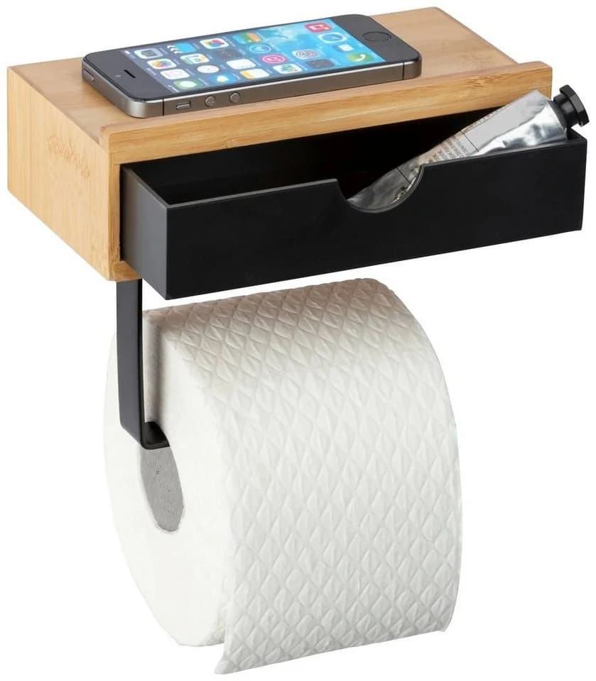 WENKO Toilettenpapierhalter Bambusa mit Schublade Braun/Schwarz - Bild 3