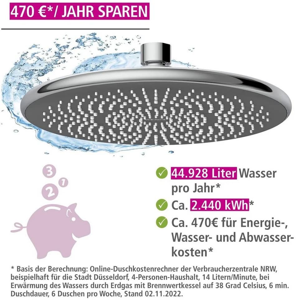 WENKO Regenduschkopf Watersaving 22,5 cm Chromfarben - Bild 5