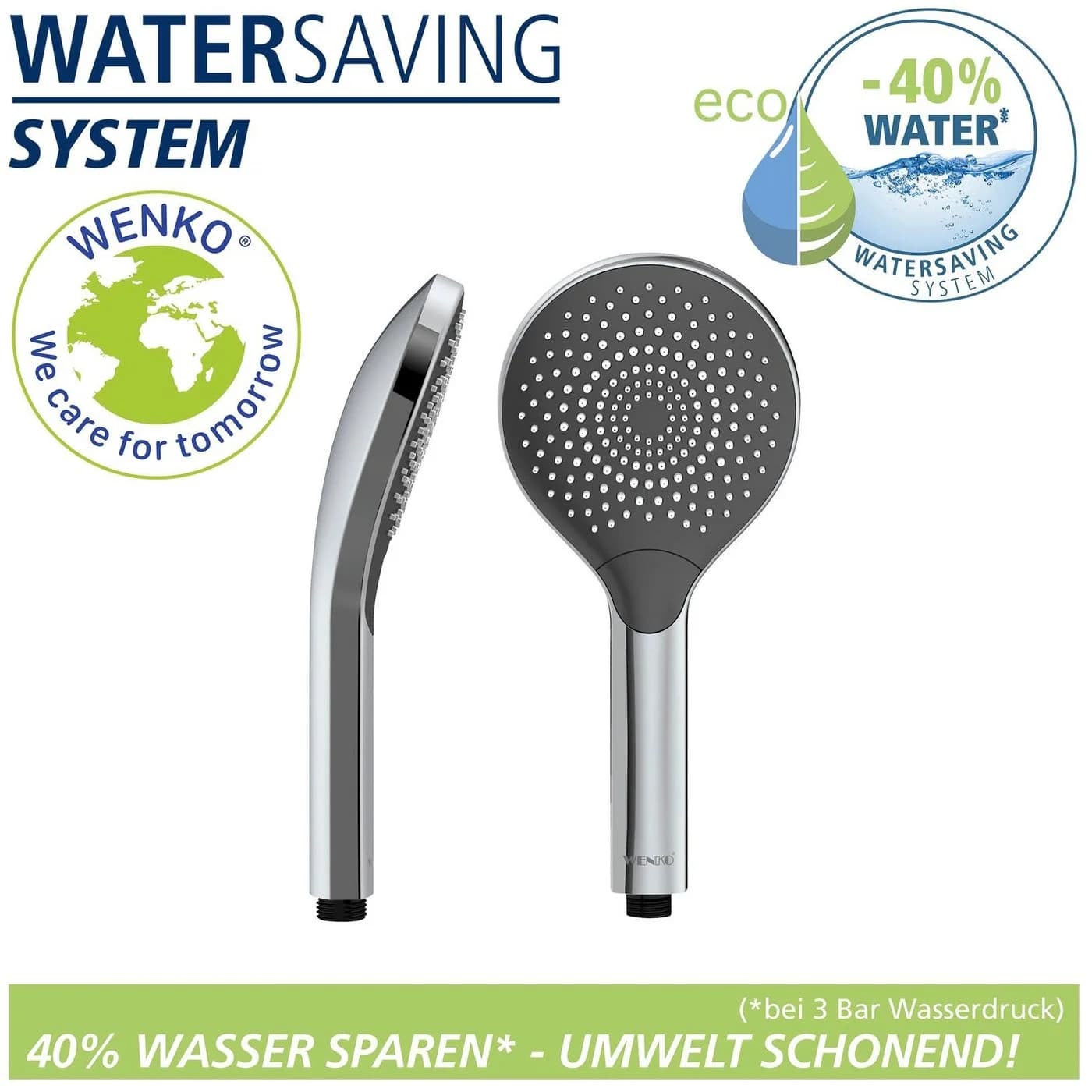 WENKO Handbrause Watersaving Wassersparender Duschkopf 3 Strahlarten Silber - Bild 4