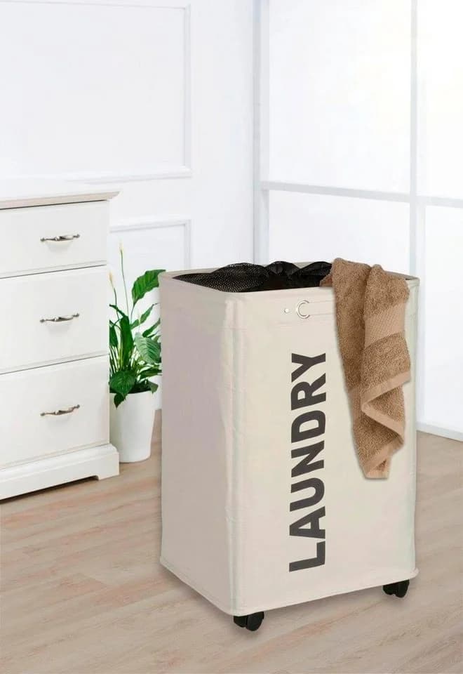 WENKO Wäschesortierer Quadro - Robuster Wäschesammler mit Rollen - Bild 5