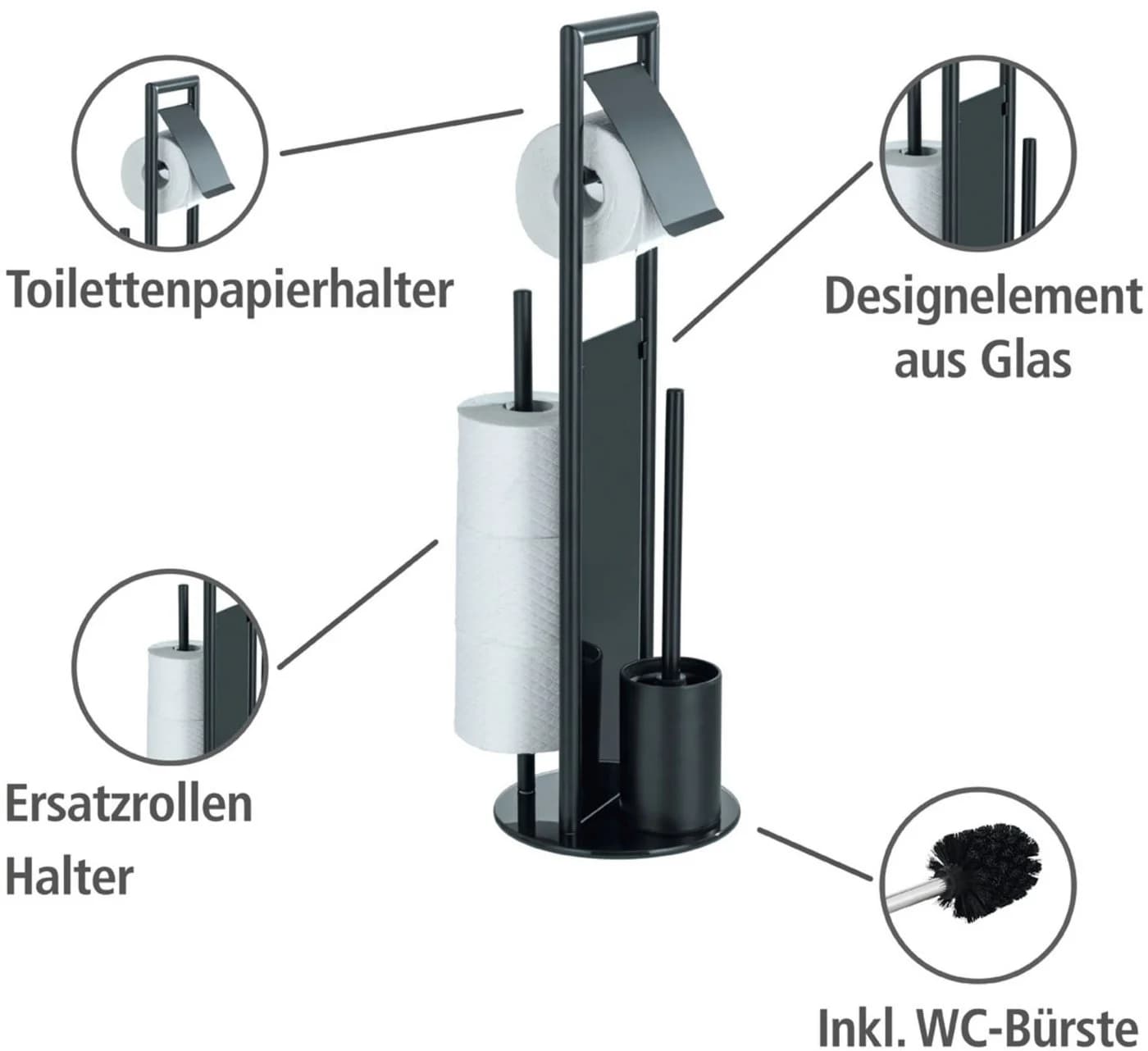 Wenko WC-Garnitur Ravina Schwarz Edelstahl Sicherheitsglas - Bild 3
