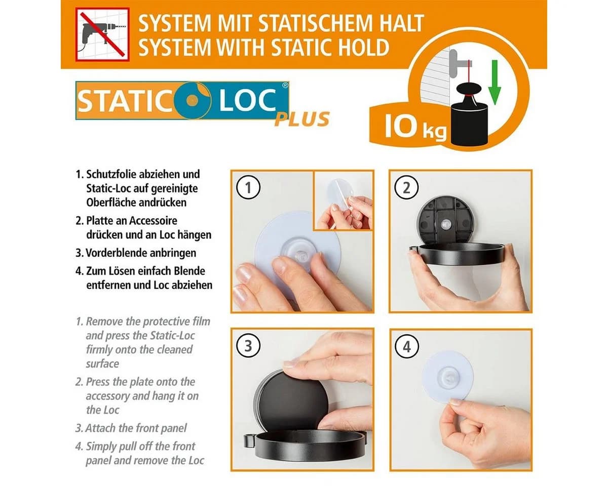 WENKO Badregal Static-Loc® Alba Eckablage Schwarz Bambus - Bild 4