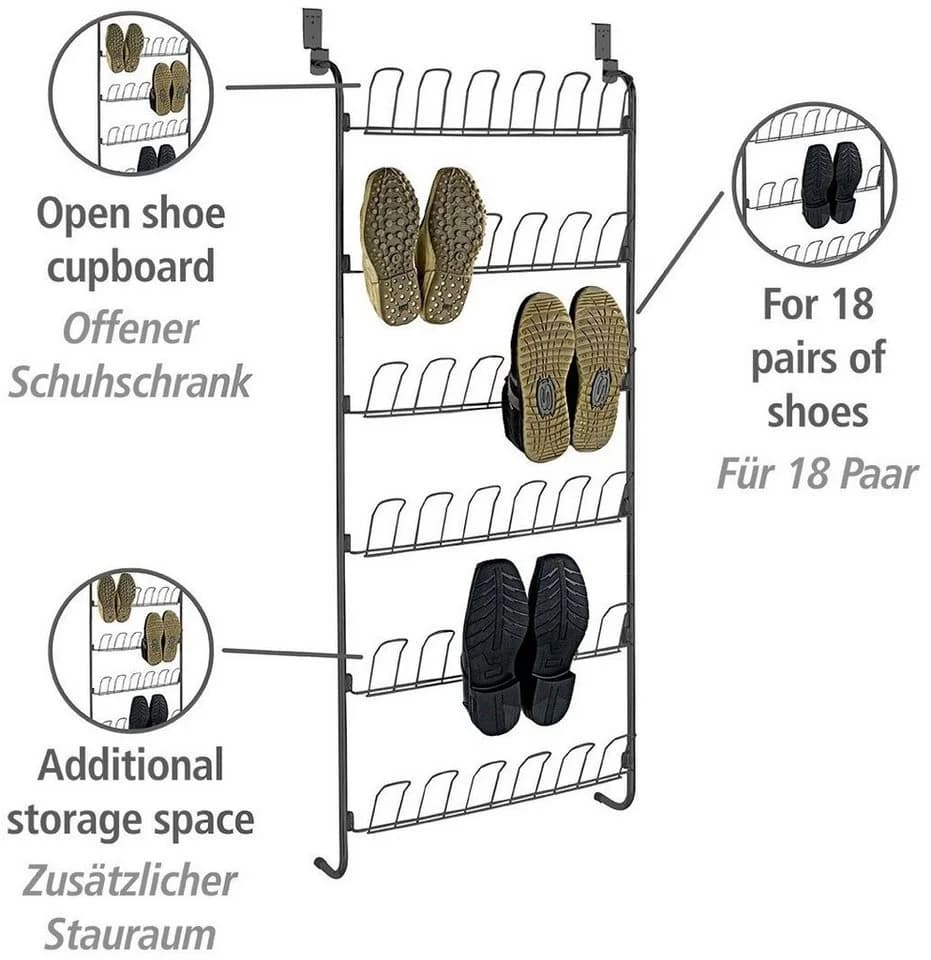 WENKO Türregal Schuhregal Schwarz/Grau 18 Paar - Bild 4