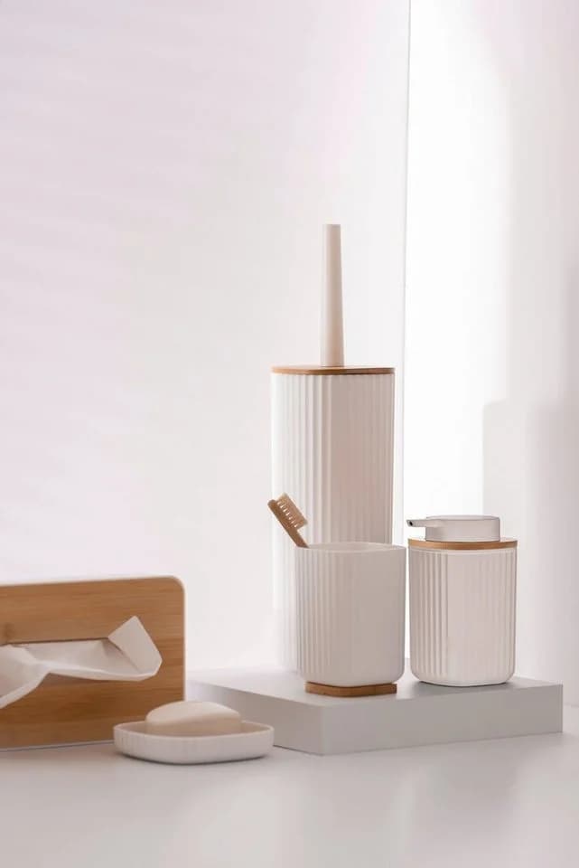 WENKO WC-Garnitur Rotello Bambus Weiß/Braun