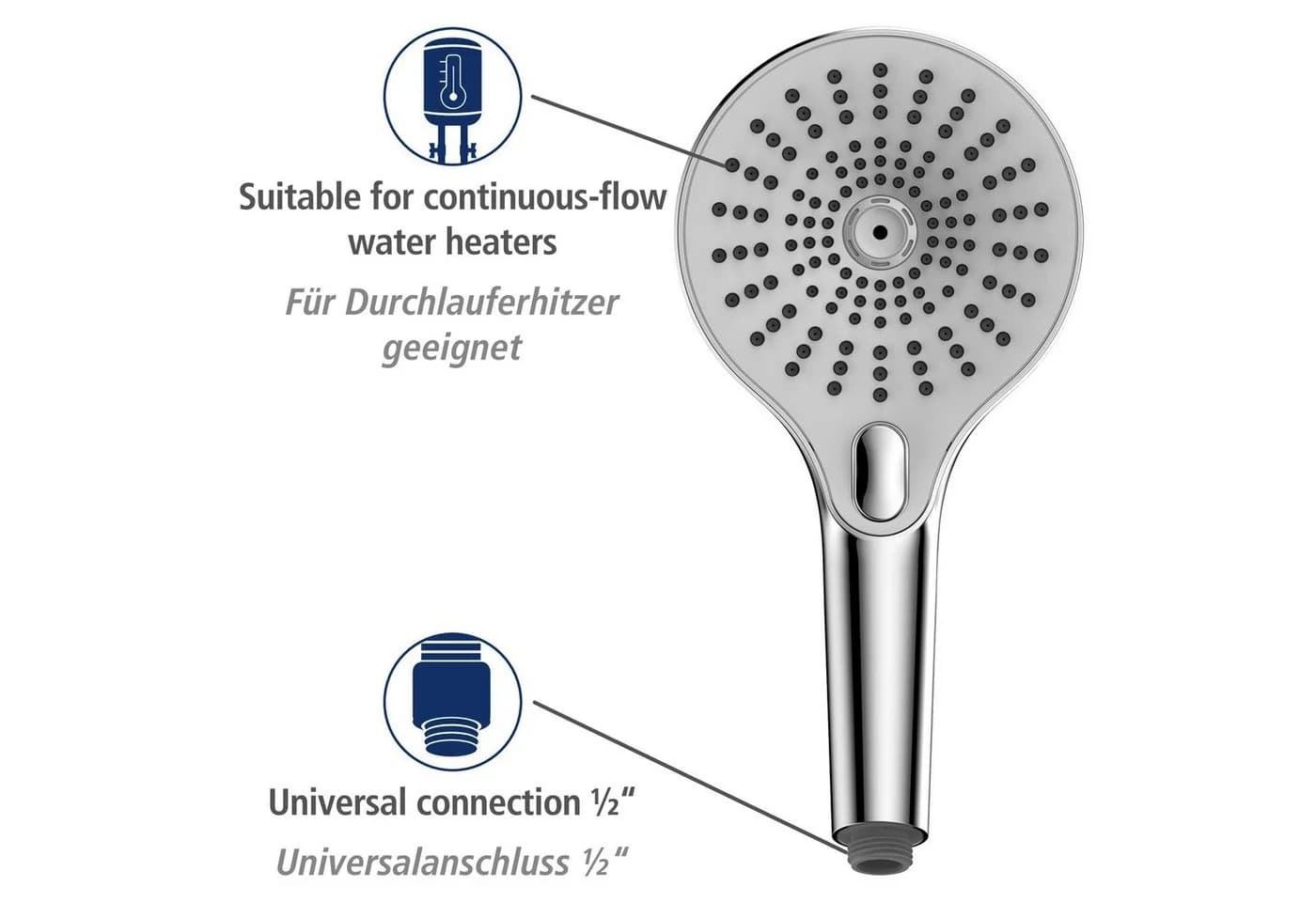 WENKO Ultimate Shower Handbrause Chrom/Weiß 3 Strahlarten - Bild 5
