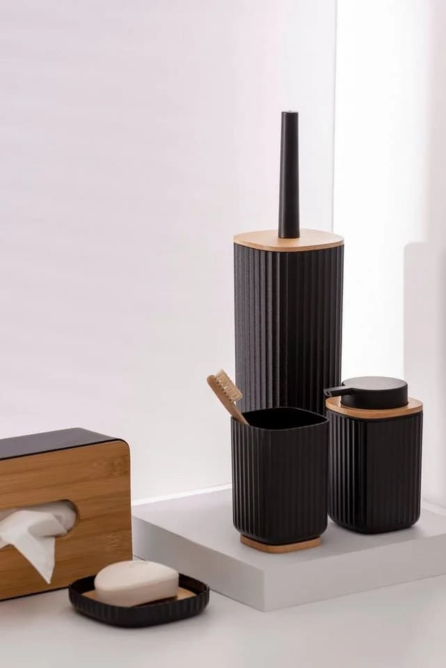 WENKO WC-Garnitur Rotello Schwarz Bambus Modern