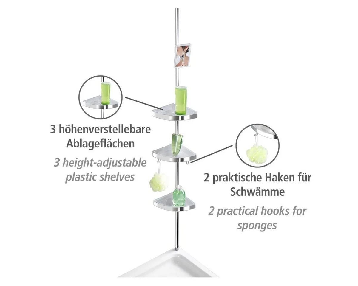 WENKO Teleskopregal Premium 3 Ablagen 1 Spiegel Silber - Bild 4