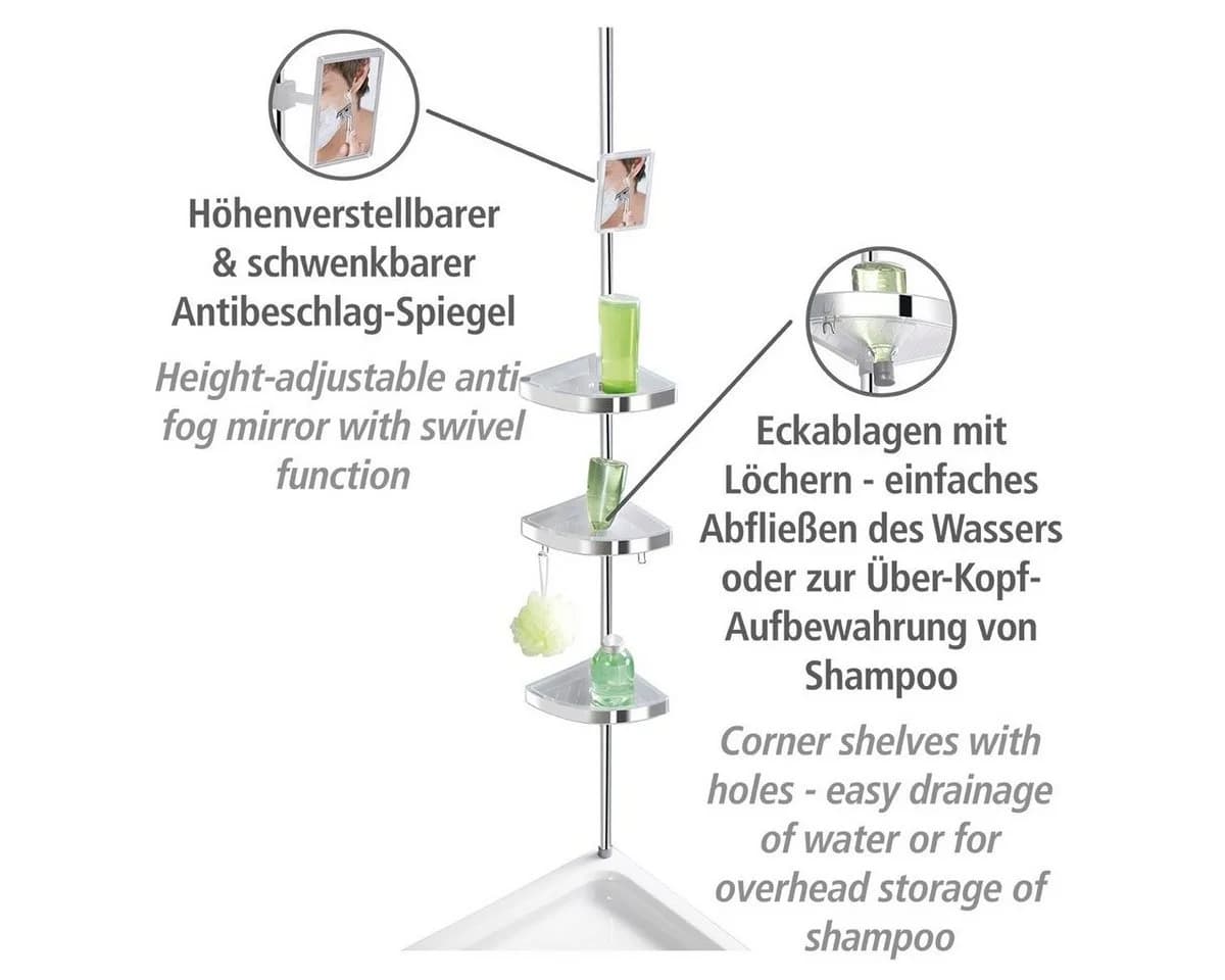WENKO Teleskopregal Premium 3 Ablagen 1 Spiegel Silber - Bild 5