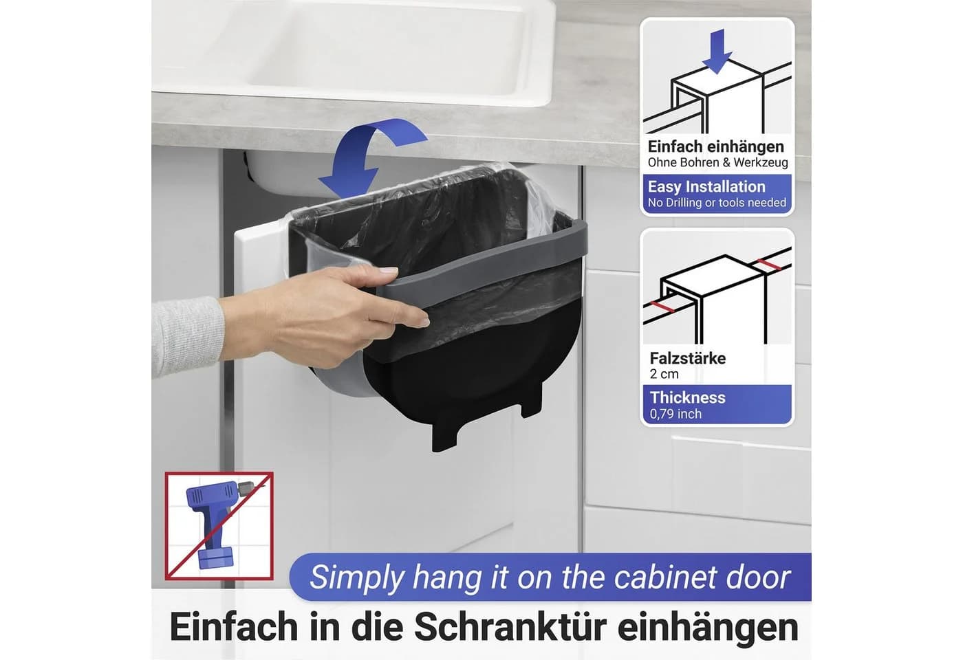 WENKO Einbaumülleimer Fago Schwarz/Grau 5L Kunststoff - Bild 4