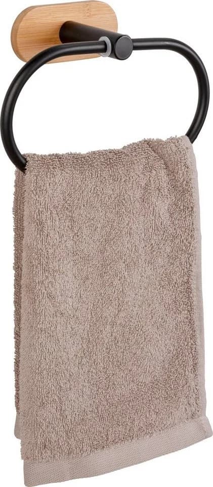 WENKO Handtuchring Turbo-Loc Orea Schwarz Edelstahl Bambus