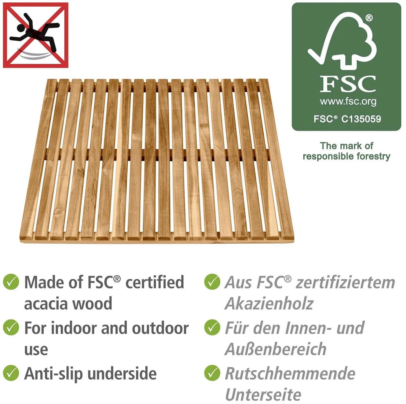 WENKO Saunabodenrost Acacia Beige Naturholz 55x55cm - Bild 5