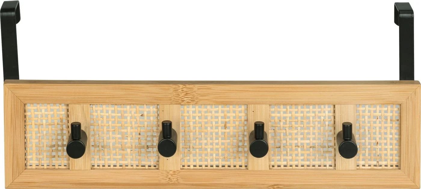 WENKO Türgarderobe Allegre mit 4 Haken - Bambus Rattan Boho Schwarz - Bild 1