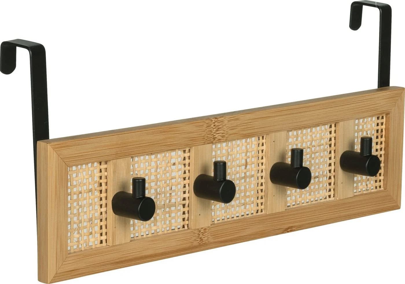 WENKO Türgarderobe Allegre mit 4 Haken - Bambus Rattan Boho Schwarz - Bild 2