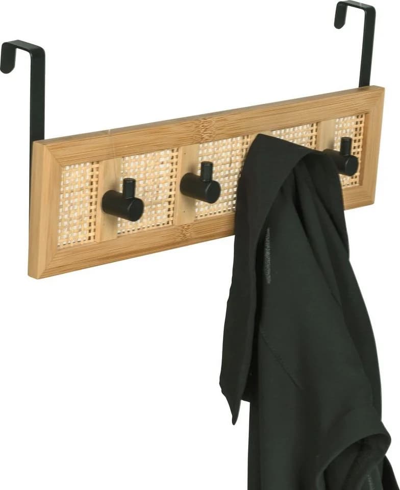 WENKO Türgarderobe Allegre mit 4 Haken - Bambus Rattan Boho Schwarz - Bild 4