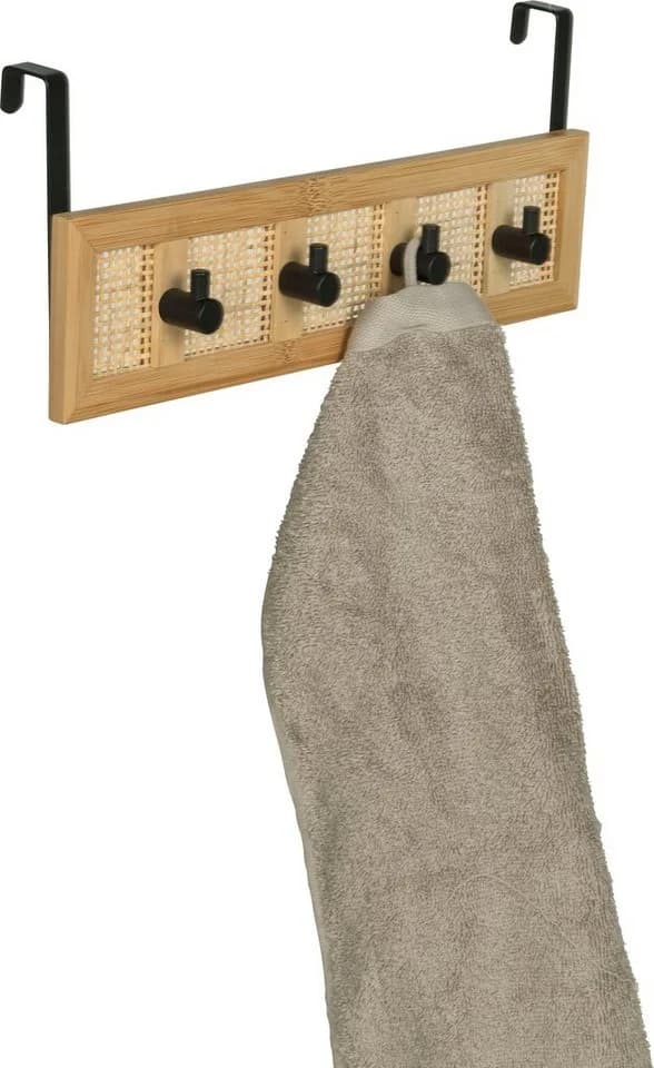 WENKO Türgarderobe Allegre mit 4 Haken - Bambus Rattan Boho Schwarz - Bild 5