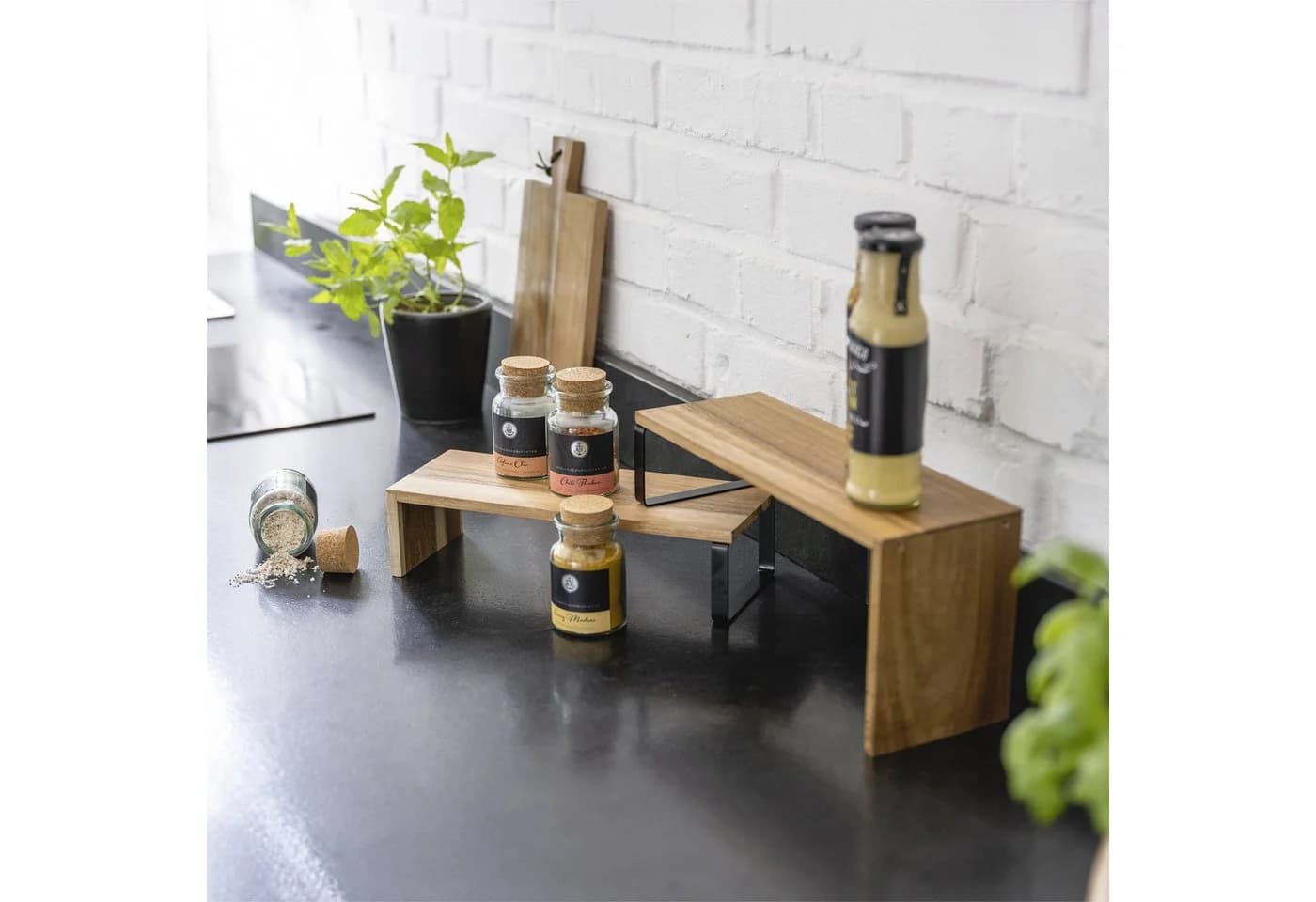 WENKO Küchenregal Vali 2-tlg. Akazienholz Schwarz Braun - Bild 5