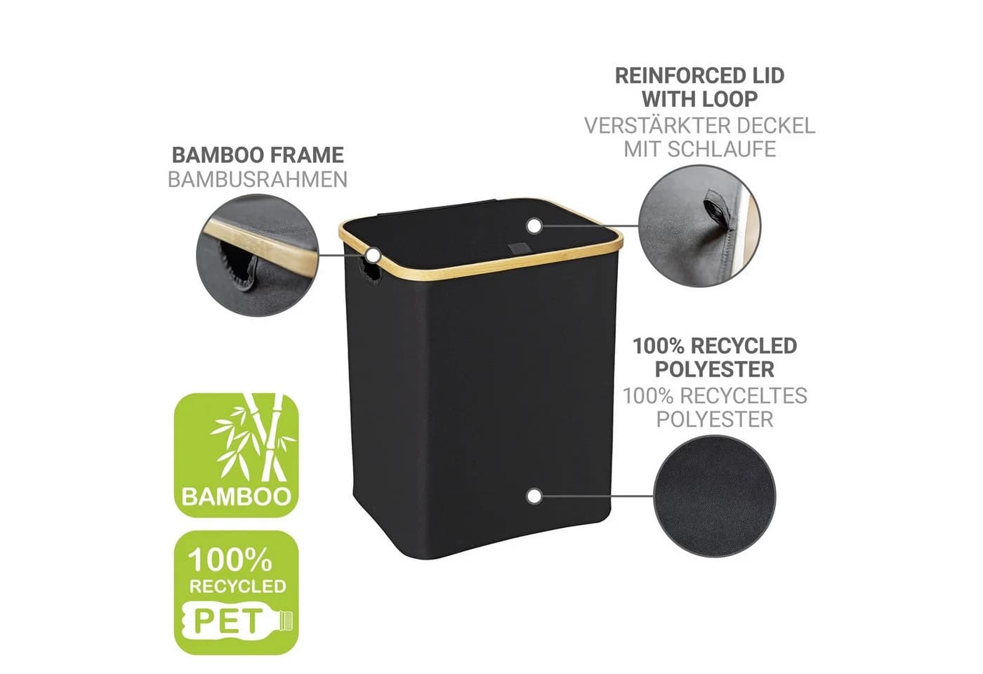 WENKO Wäschetruhe Ecori Schwarz Bambus Polyester - Bild 4