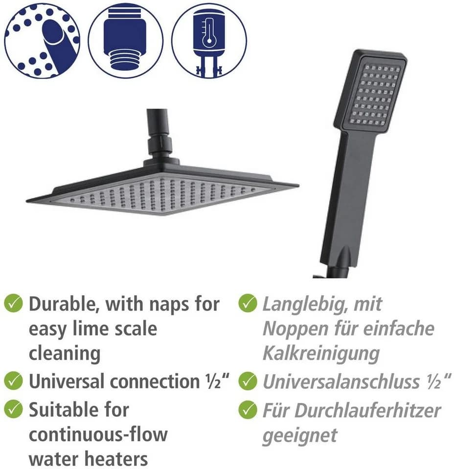 WENKO Duschsystem Cuadro Schwarz mit Regendusche und Handbrause - Bild 4