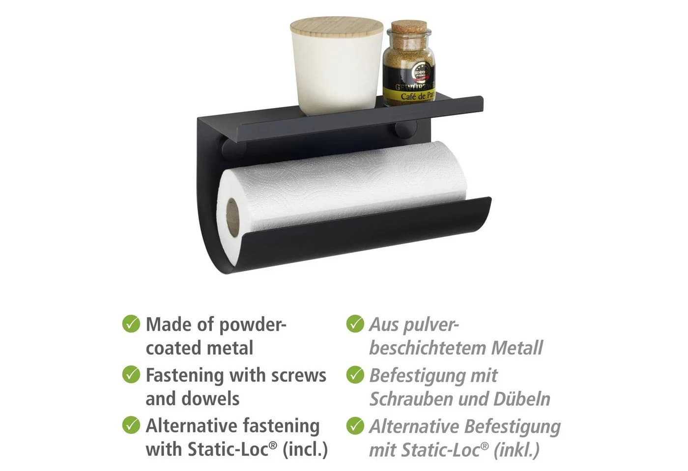 WENKO Küchenrollenhalter Jet Schwarz Wandhalter Industrial Design - Bild 3