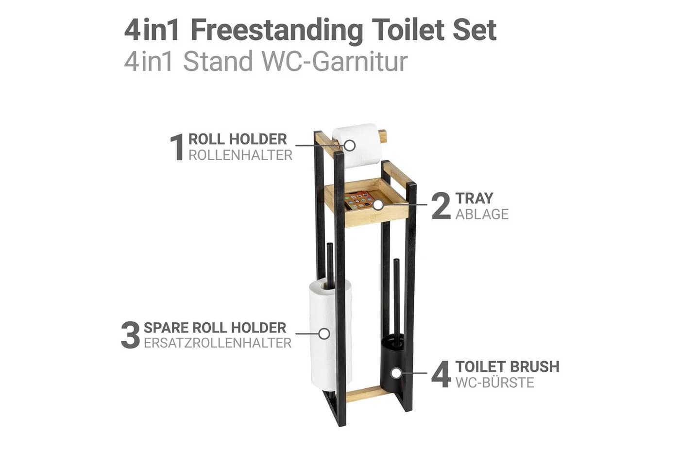 WENKO WC-Garnitur Braidi Braun Bambus 4-in-1 - Bild 3