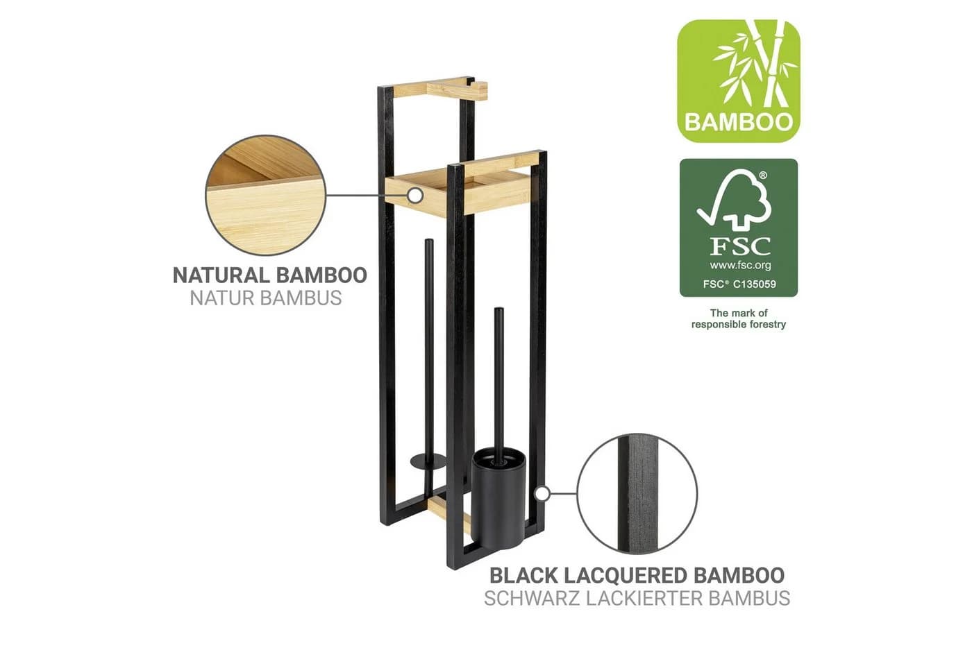 WENKO WC-Garnitur Braidi Braun Bambus 4-in-1 - Bild 5