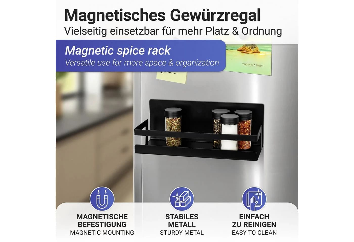 WENKO Gewürzregal Ima Schwarz Magnetisch Pulverbeschichtetes Metall