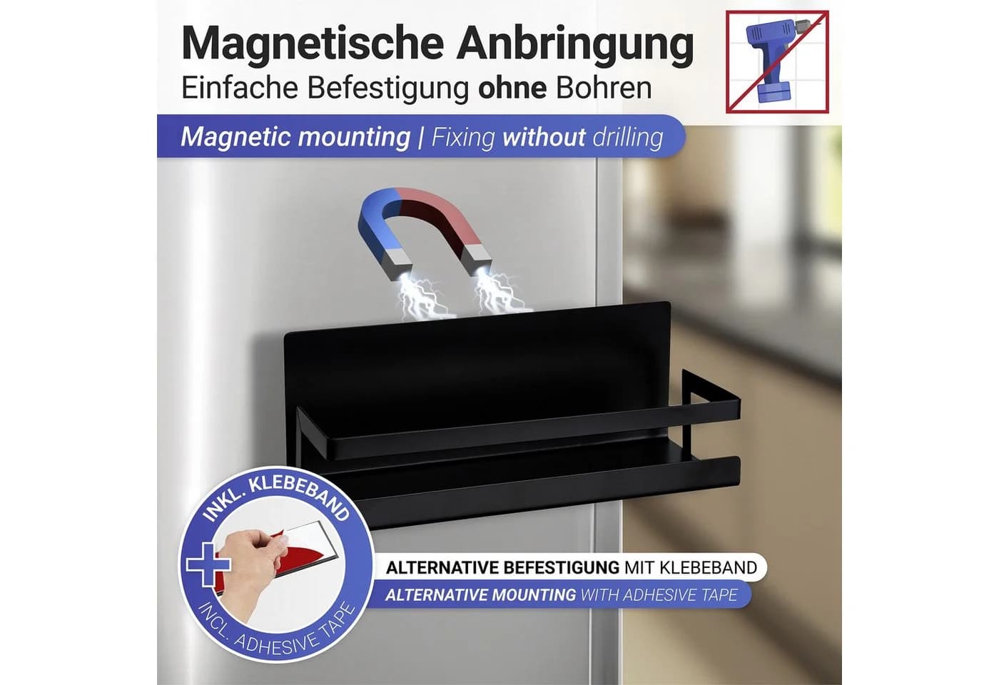 WENKO Gewürzregal Ima Schwarz Magnetisch Pulverbeschichtetes Metall - Bild 3